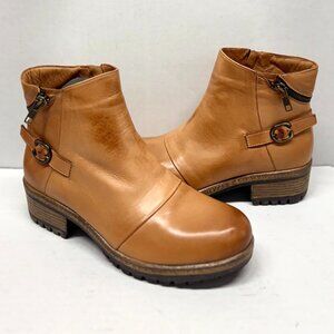 MIZ MOOZ SOFT LEATHER BOOTIE SIDE ZIP SADDLE 37EU / 7US NEW Z-128